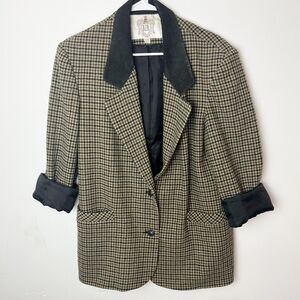 RZR WeatherWise Blazer Womens 9/10 Brown Black Houndstooth Wool Leather Trim